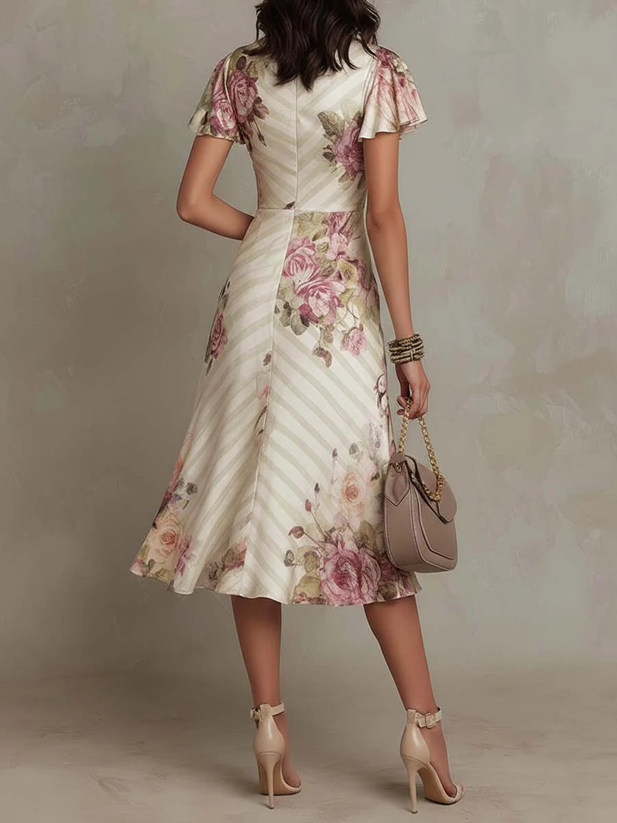 Alba™ | Robe midi en satin élégante de style rétro avec motif floral
