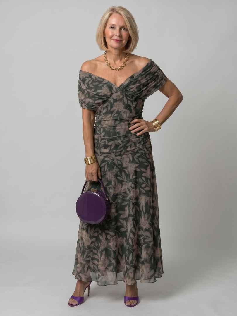 Calen | Robe Midi Décontractée à Epaule Dénudée
