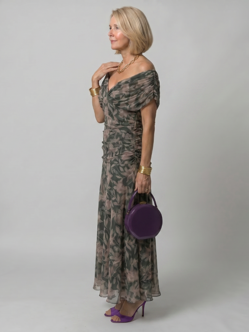 Calen | Robe Midi Décontractée à Epaule Dénudée