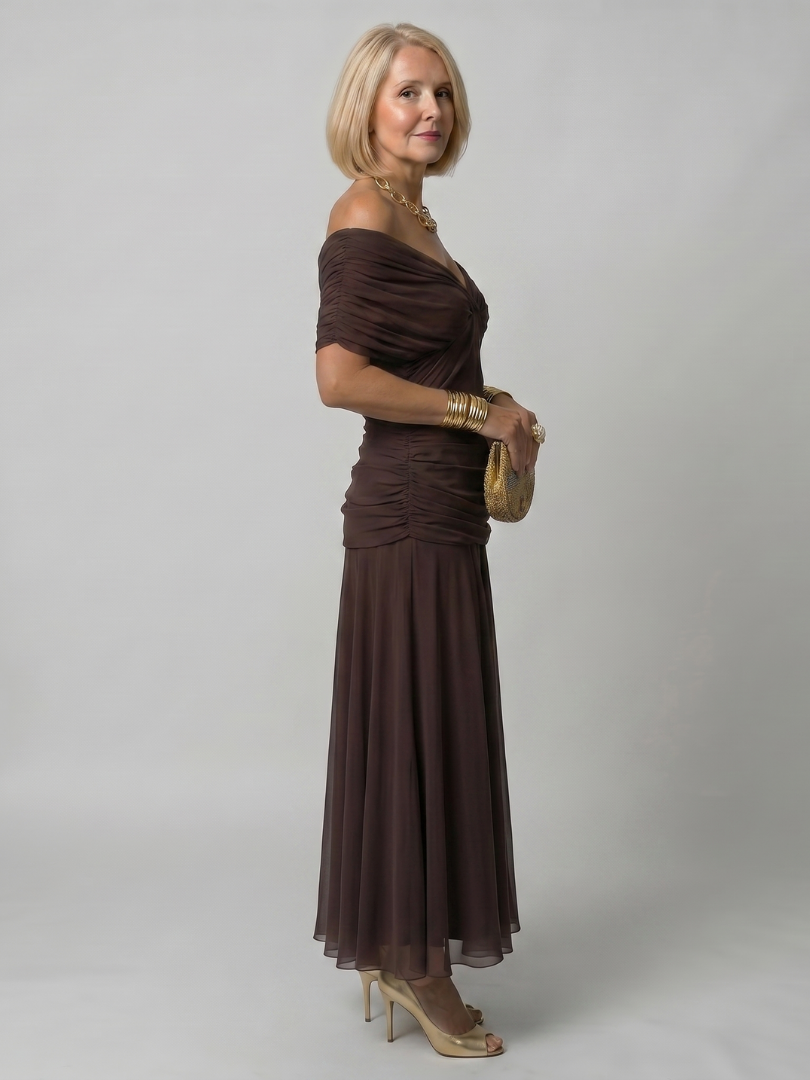 Calen | Robe Midi Décontractée à Epaule Dénudée