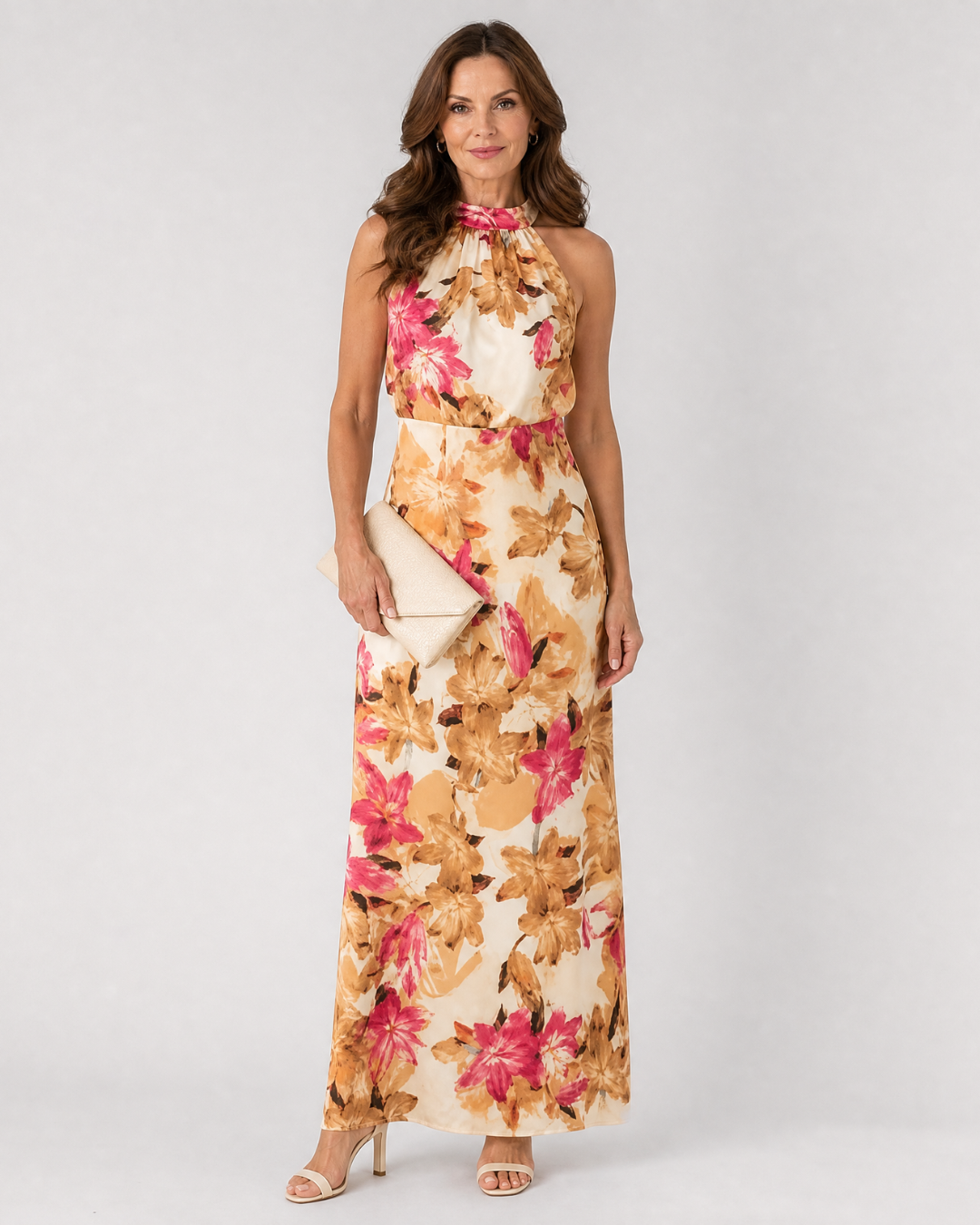 Cekel | Robe Midi Flottante à Imprimé Botanique avec Décolleté Halter