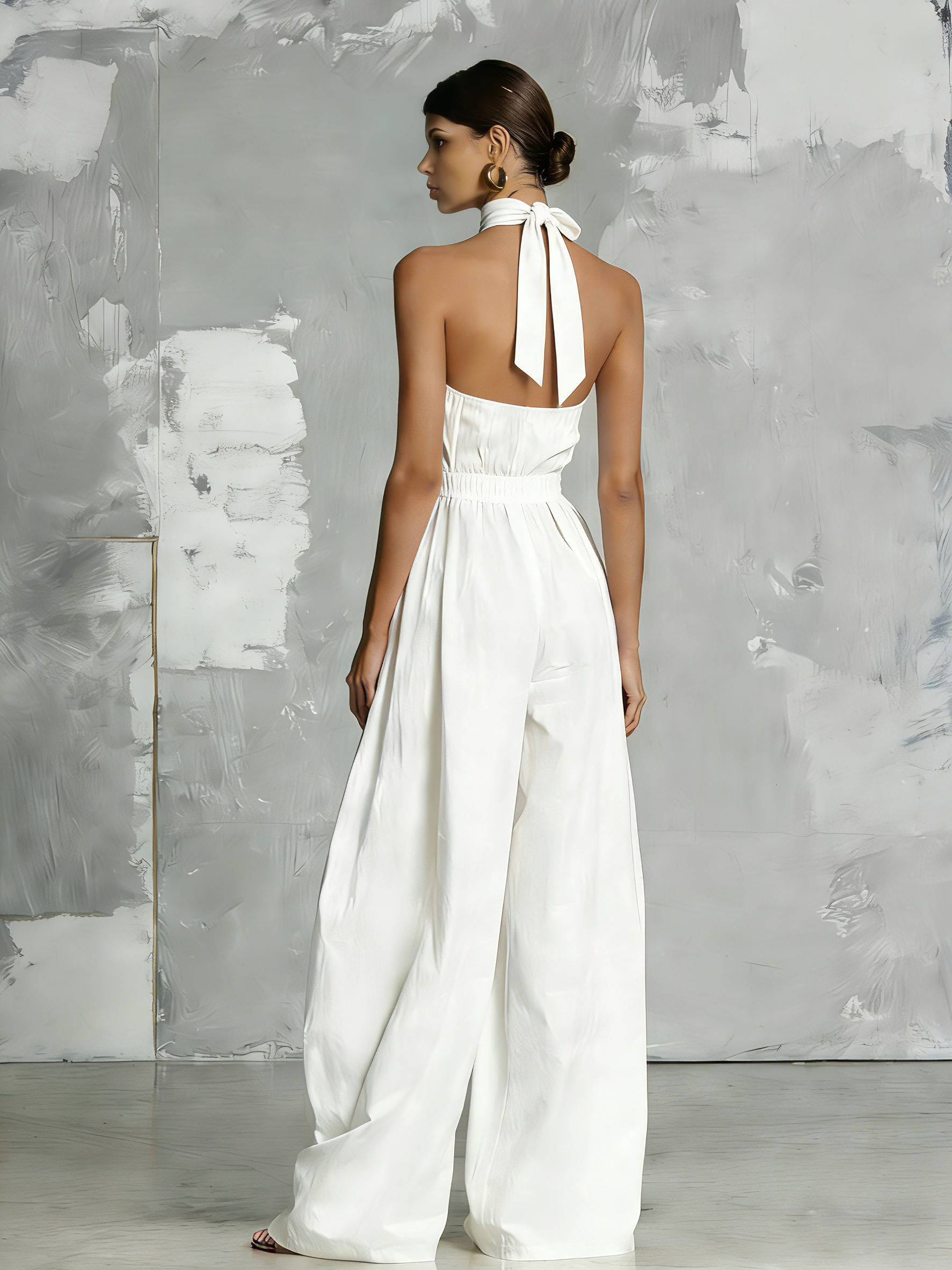 Combinaison Élégante Blanche Tissée à Col Halter