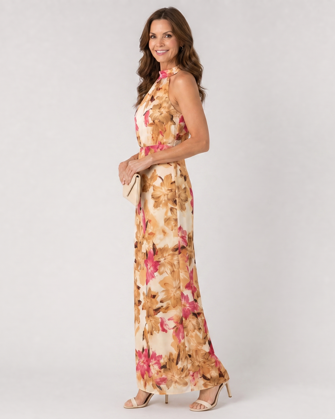 Cekel | Robe Midi Flottante à Imprimé Botanique avec Décolleté Halter