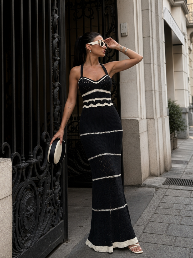 Valora | Robe Maxi à Bretelles Spaghetti avec Détails en Crochet