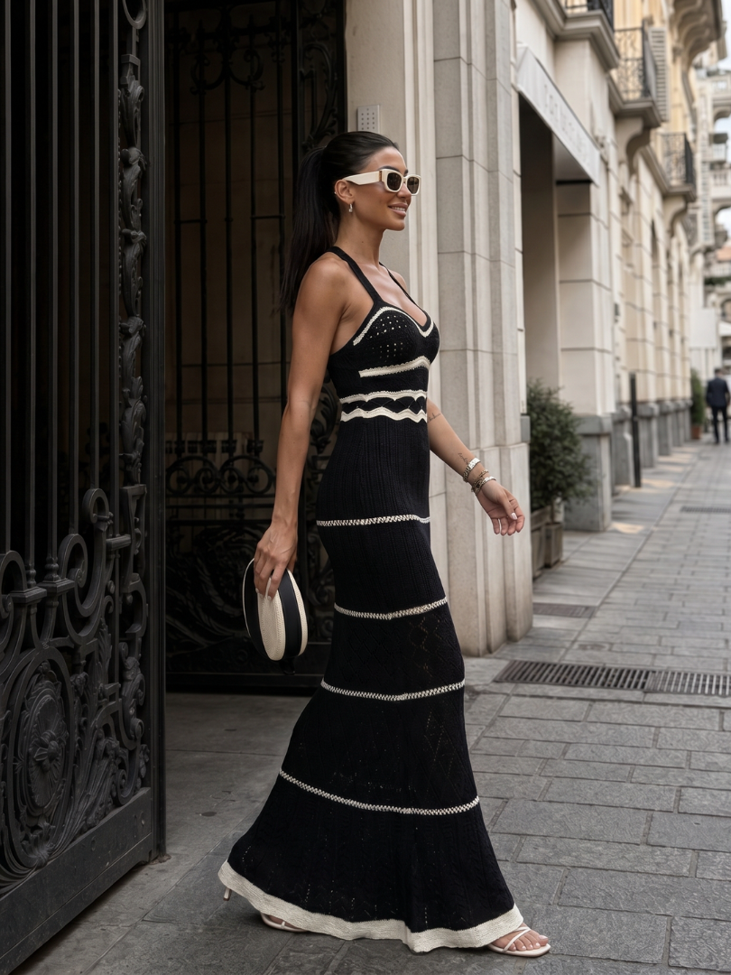 Valora | Robe Maxi à Bretelles Spaghetti avec Détails en Crochet