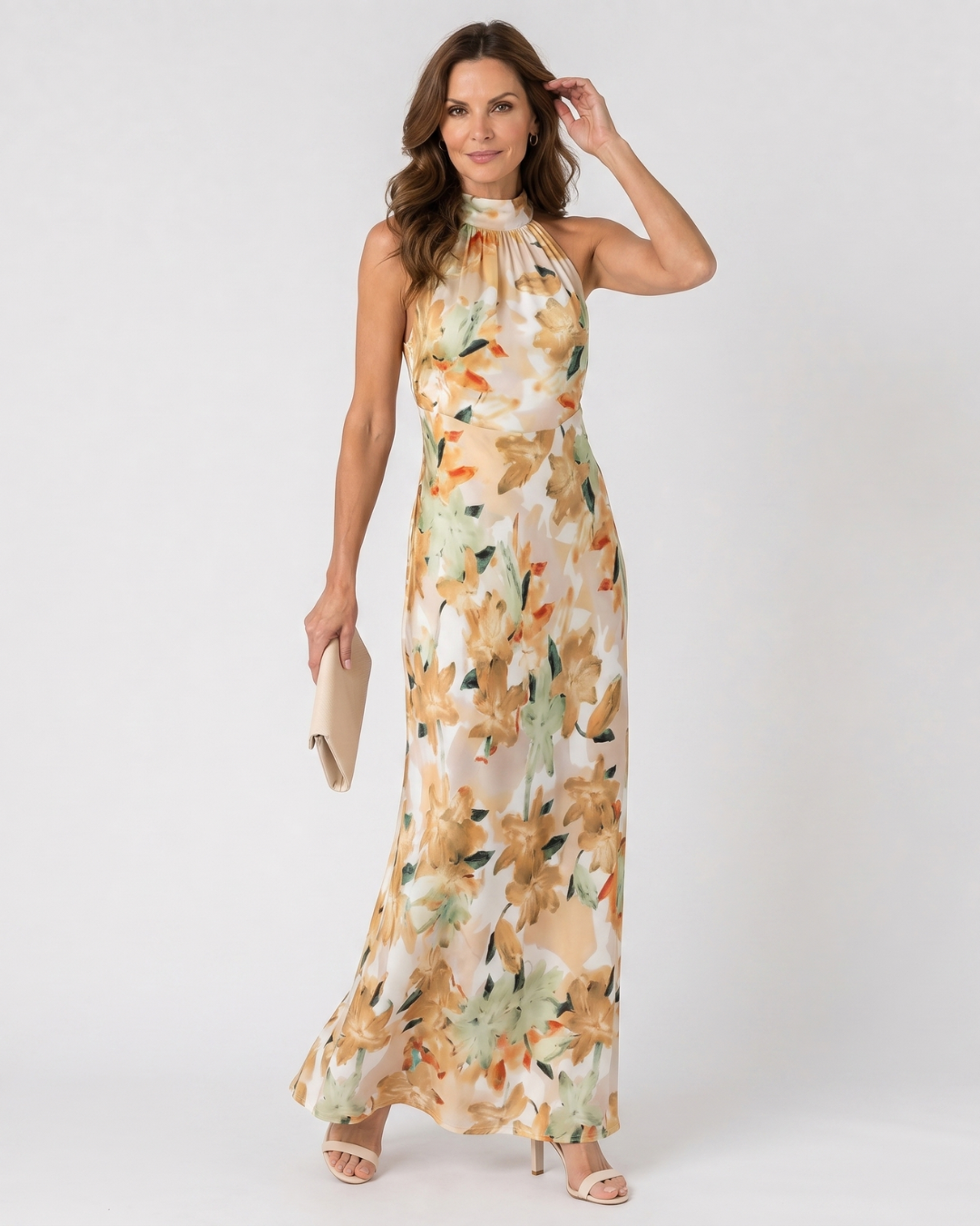 Cekel | Robe Midi Flottante à Imprimé Botanique avec Décolleté Halter