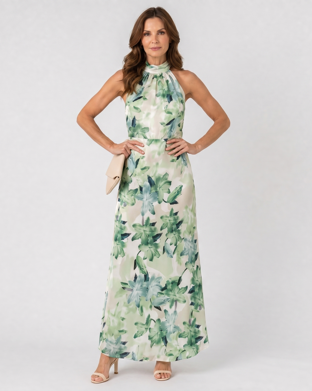 Cekel | Robe Midi Flottante à Imprimé Botanique avec Décolleté Halter