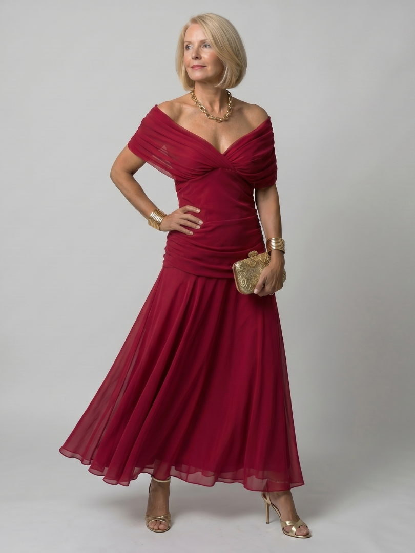 Calen | Robe Midi Décontractée à Epaule Dénudée