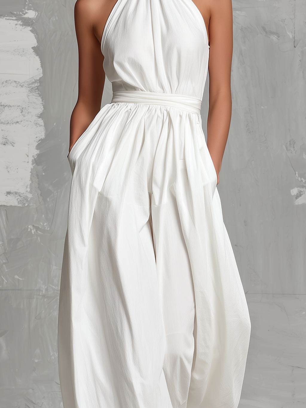 Combinaison Élégante Blanche Tissée à Col Halter