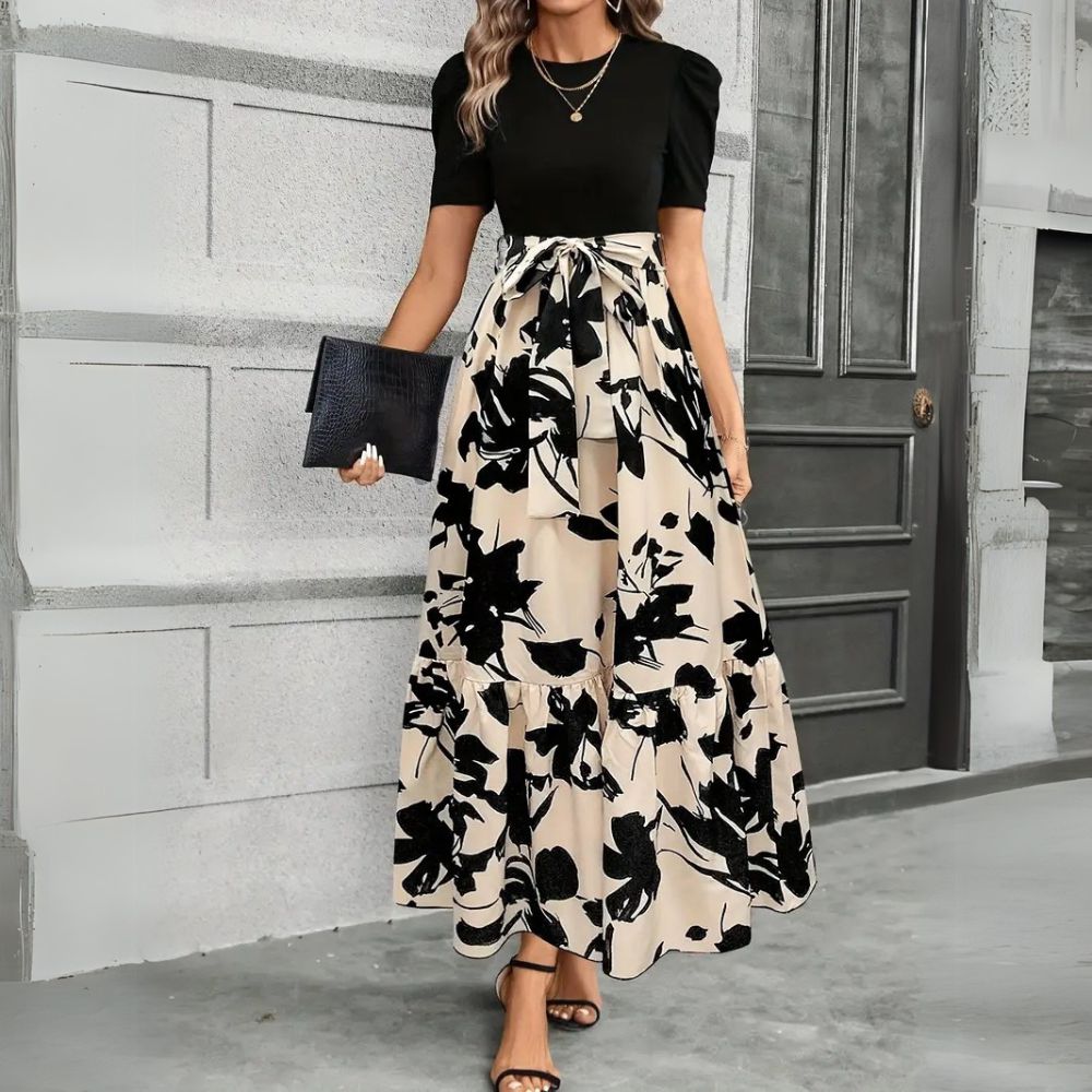 Darela | Robe Longue Femme Maxi Manches Courtes Ligne A Florale