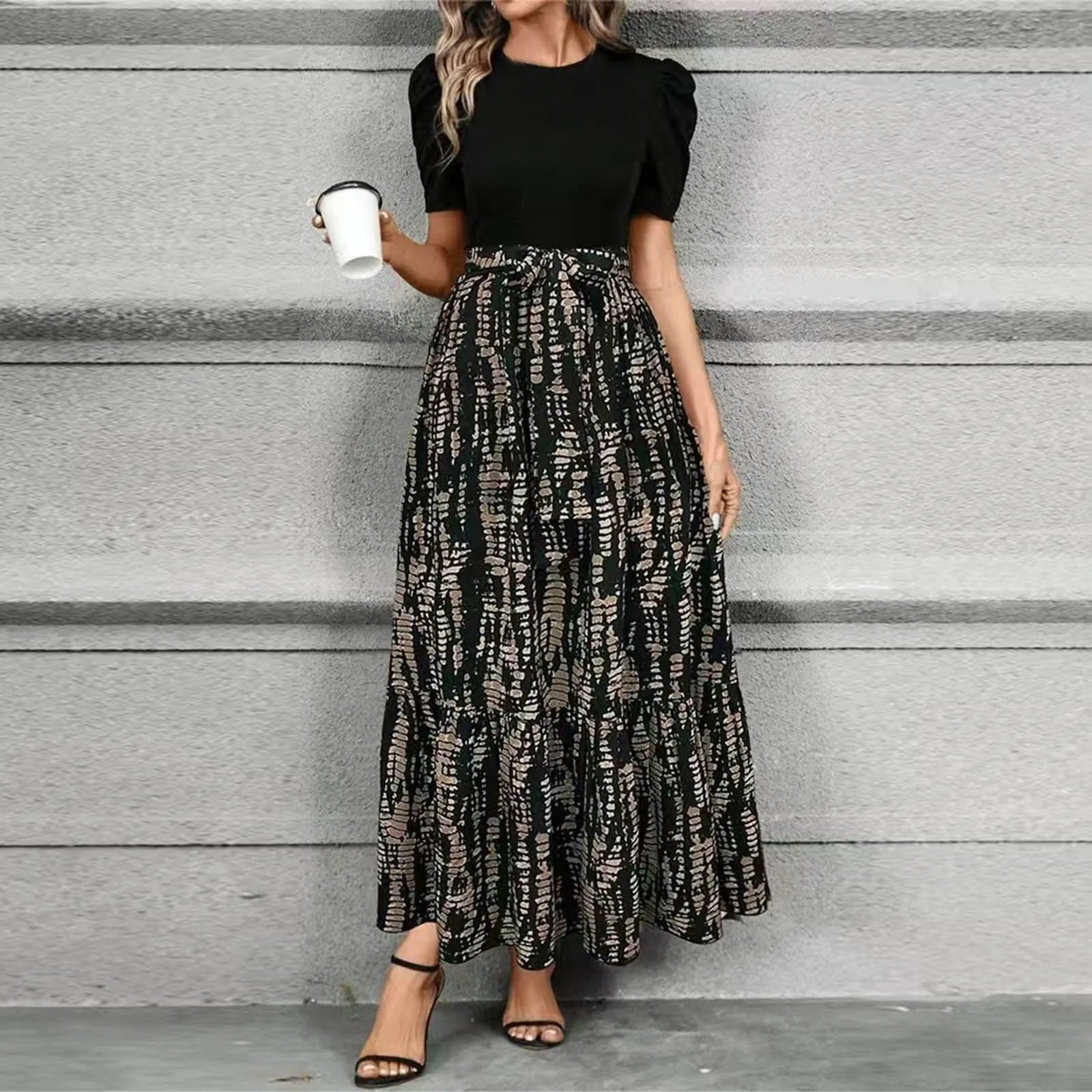 Darela | Robe Longue Femme Maxi Manches Courtes Ligne A Florale