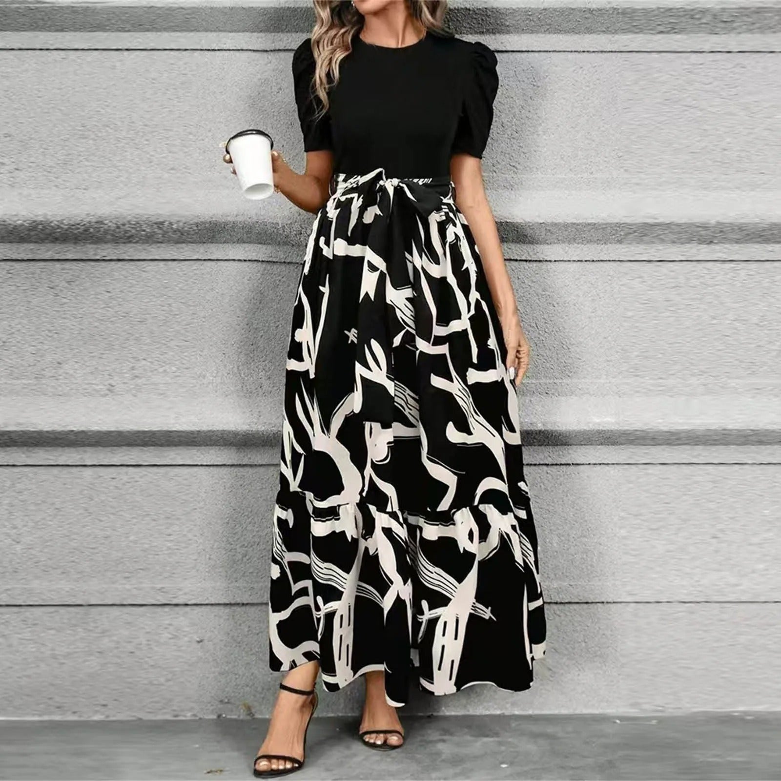 Darela | Robe Longue Femme Maxi Manches Courtes Ligne A Florale