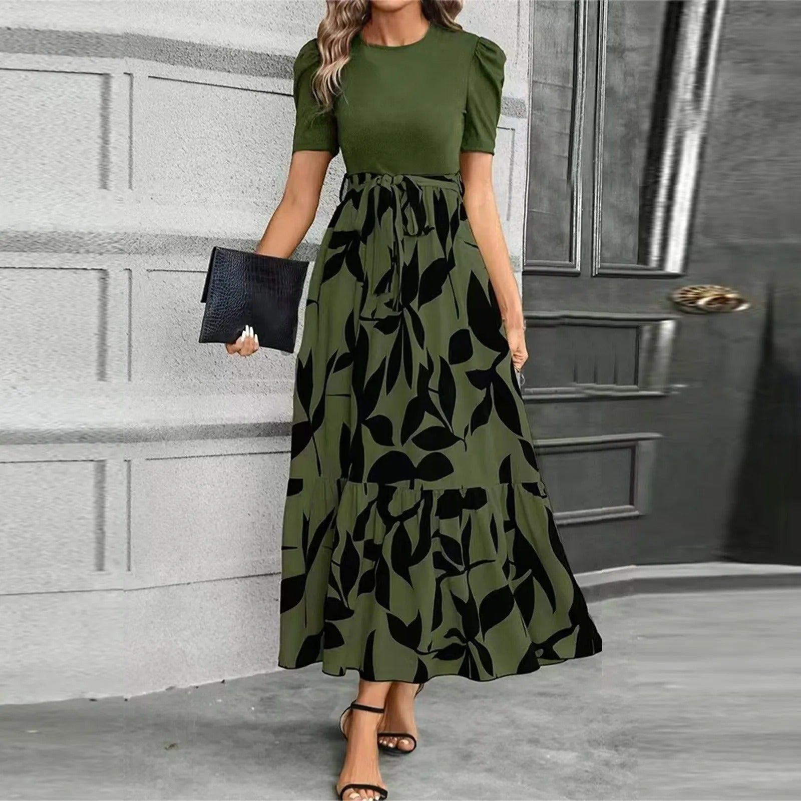 Darela | Robe Longue Femme Maxi Manches Courtes Ligne A Florale