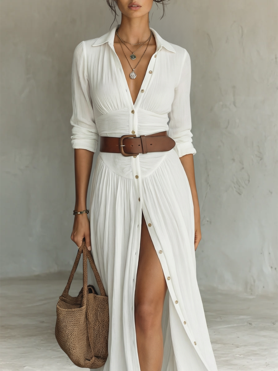 Juliette | Robe Maxi Col Revers à Manches Longues